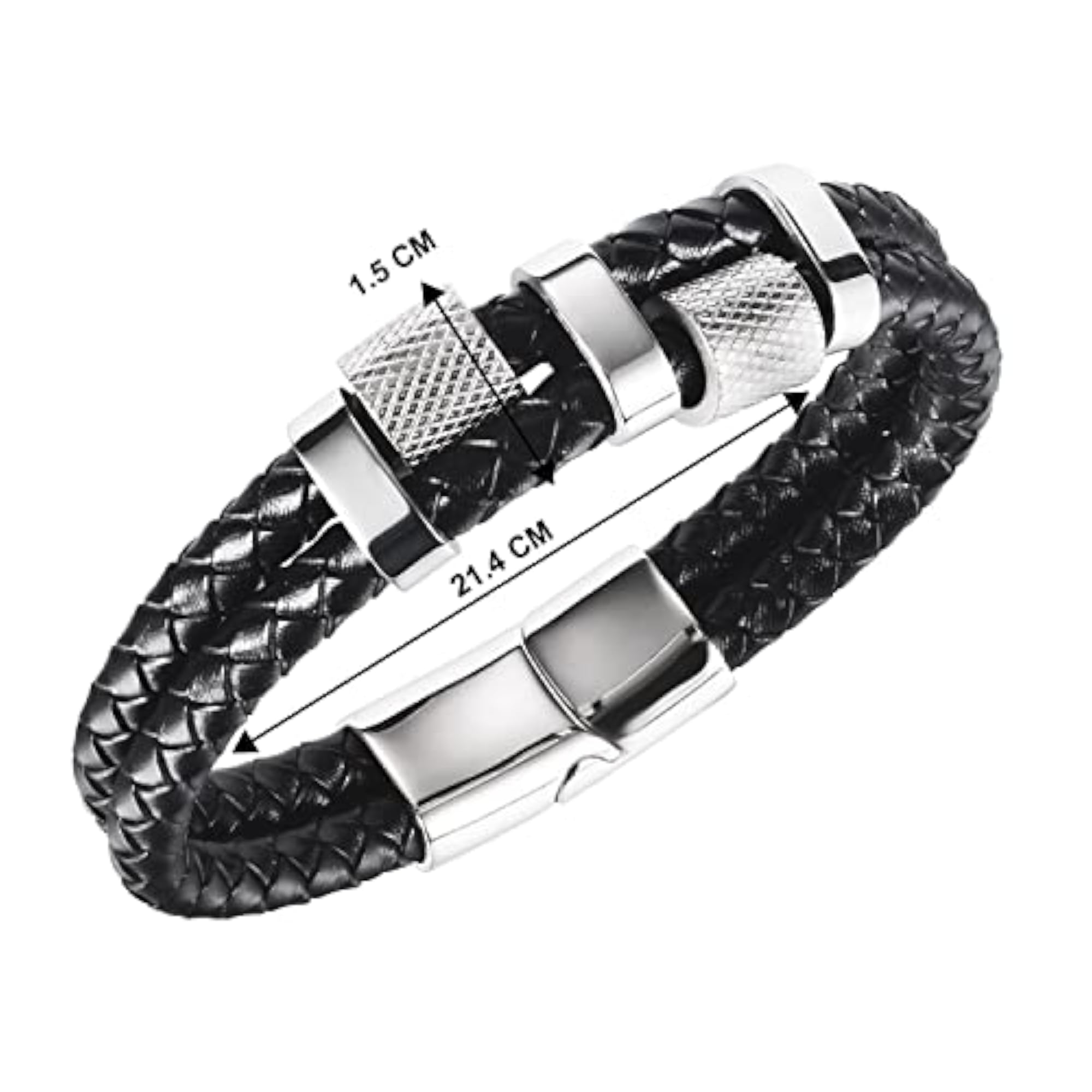 Silver Plated Leather Bracelet Stylish Jewellery for Men & Women
